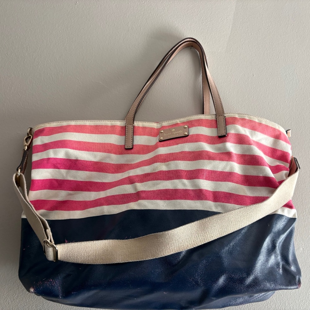 Large Kate Spade Tote - Striped canvas and leather